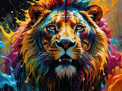 Colorful lion head portrait