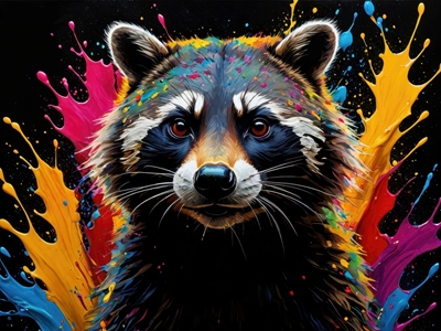 Colorful raccoon head portrait