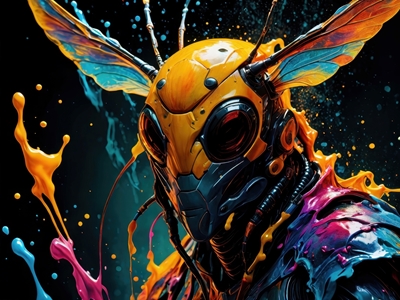 Colorful humanoid hornet