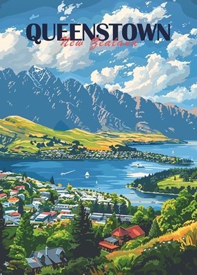 Poster di viaggio della città di Queenstown