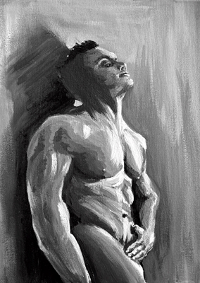 Painting nude muscular man 