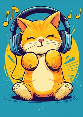 The cat is listening to music