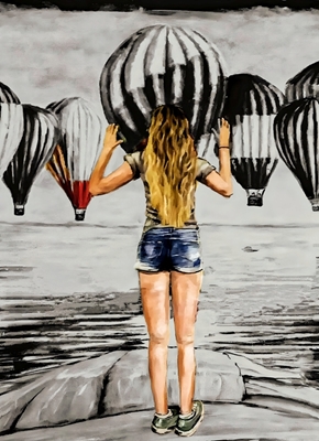 Girl with hot-air balloons.