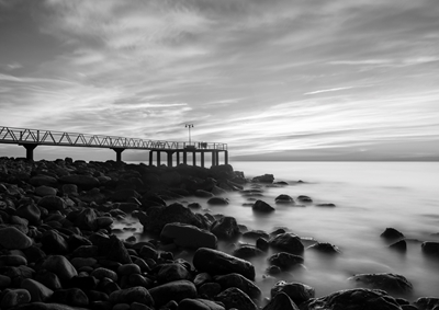 Black and white ocean calm