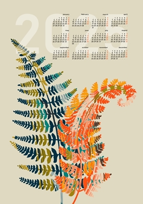 Calendario 2025 hojas de helecho de colores