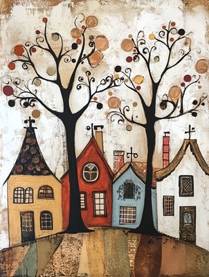 Whimsical houses in autumn