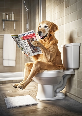 Golden Retriever sur les toilettes