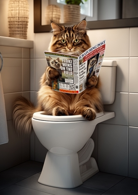 Norwegian Forest Cat on Toilet