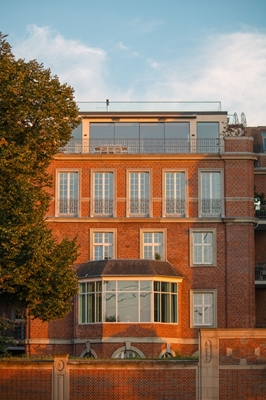 Golden Hour on Brick Facade