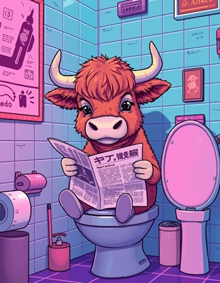 Chibi Highland Cow Reading