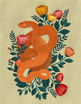 snake with flowers on yellow