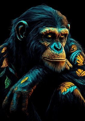 Chimpansee in neonblauw