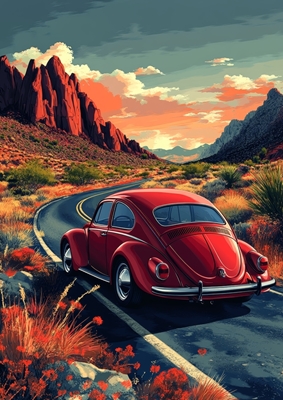 Red Beetle on Desert Road