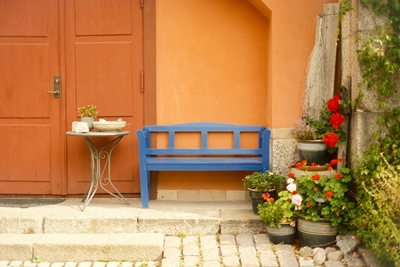 A bright blue chair 