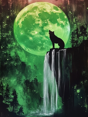 Loup hurlant sous la lune verte