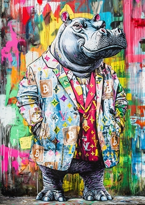 Pop art hippo fashion funny