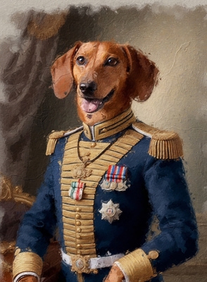 Regal dachshund i uniform