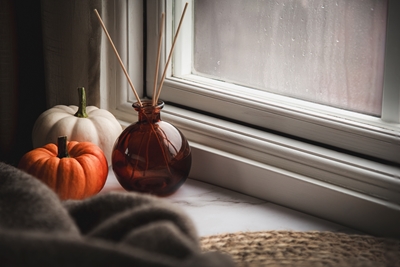 Citrouilles dans le cadre de la fenêtre