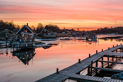 Sunset at boathouses