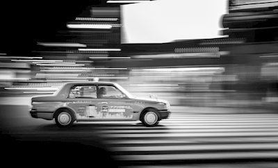 Traces of light & taxi ride BW