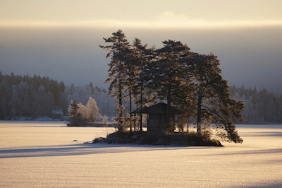 Pavillon an einem Wintermorgen