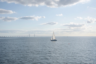 Seiler forbi Øresundsbroen