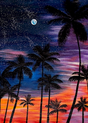 Solnedgång med palmer