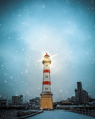 Blizzard am inneren Leuchtturm von Malmö