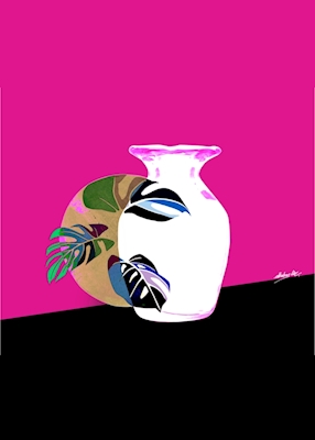 White vase with colours leafs