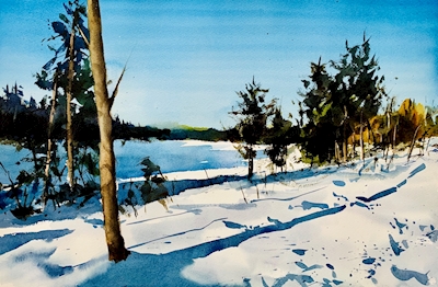 Vinterlandskap som akvarell