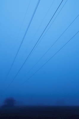 Linha de energia no nevoeiro