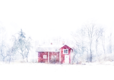 Sommerhus i sne