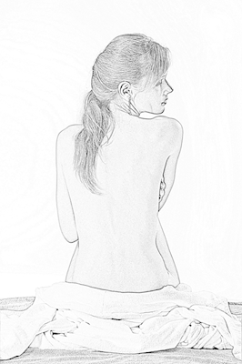 Dibujo desnudo de una mujer joven