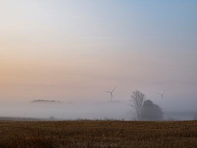 Windturbines in de mist