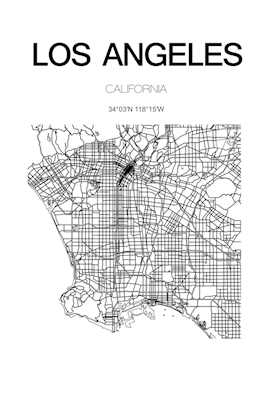 Póster del mapa de la ciudad de Los Ángeles
