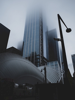 Skyscrapers in mist