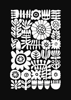 Blomstertetris i sort og hvid 