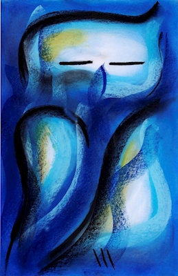 Búho Azul - Imagen de tiza pastel