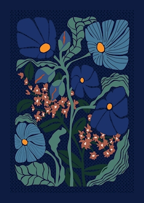 Klimts blomster mørkeblå