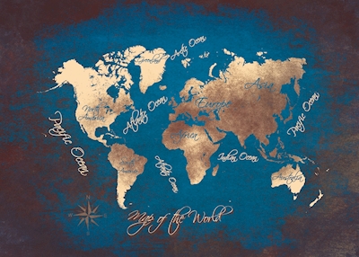 Mapa azul e dourado