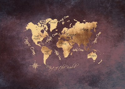Mappa del mondo d'oro e marrone