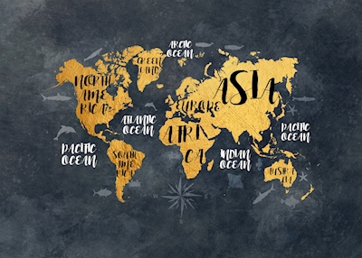 Carte du monde noir et or