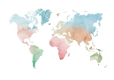 Akvarellin maailmankartta - pastelli