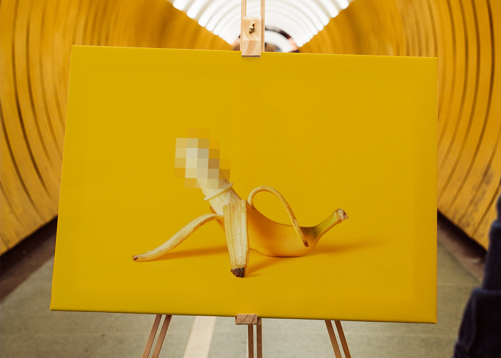 Censored banana. Sex concept