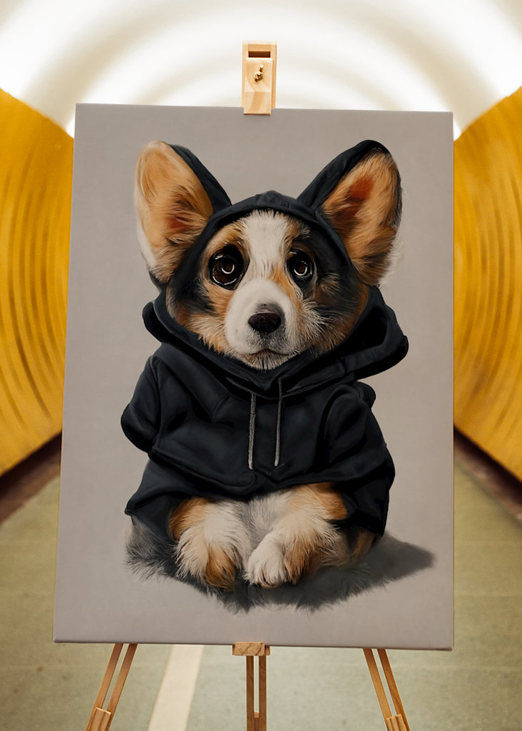 Corgi i kapucnis pulóver