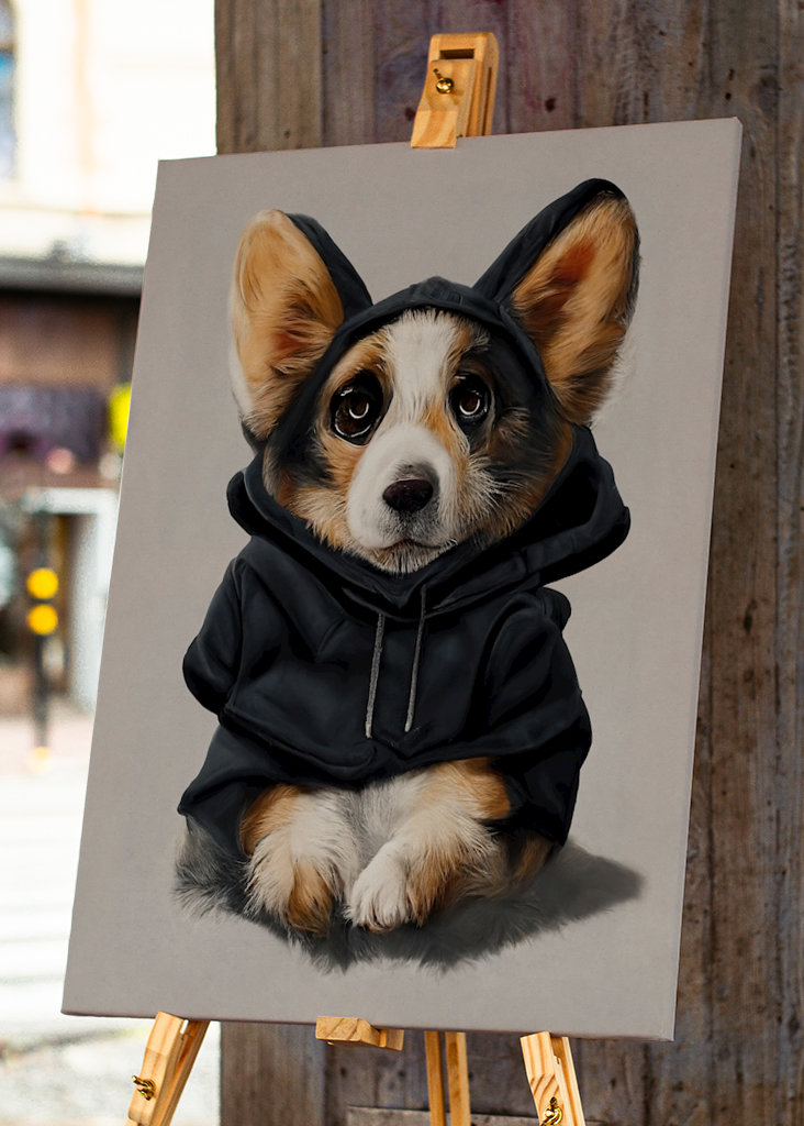 Corgi i kapucnis pulóver