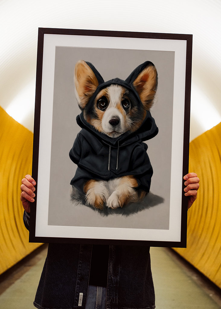 Corgi i kapucnis pulóver