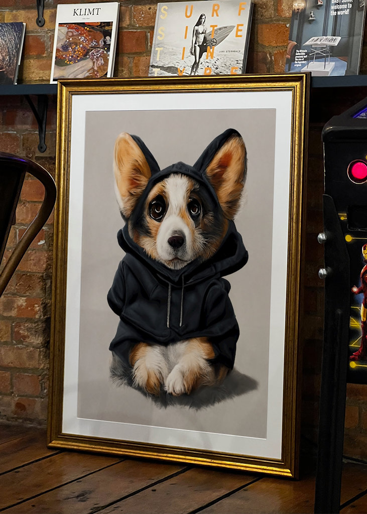 Corgi i kapucnis pulóver
