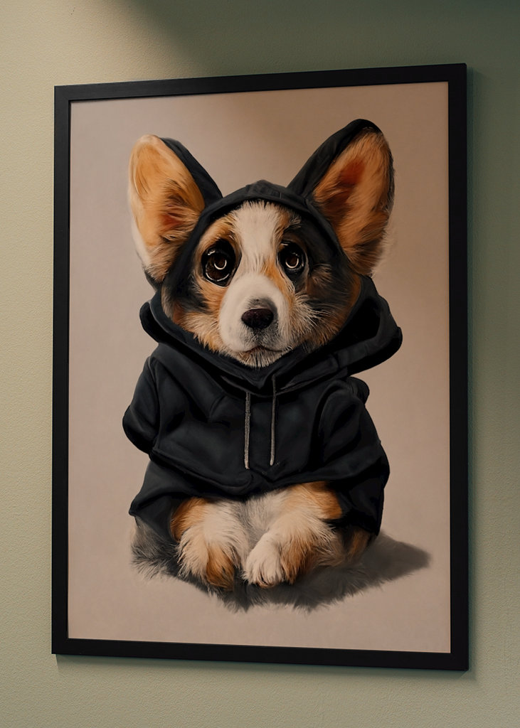 Corgi i kapucnis pulóver