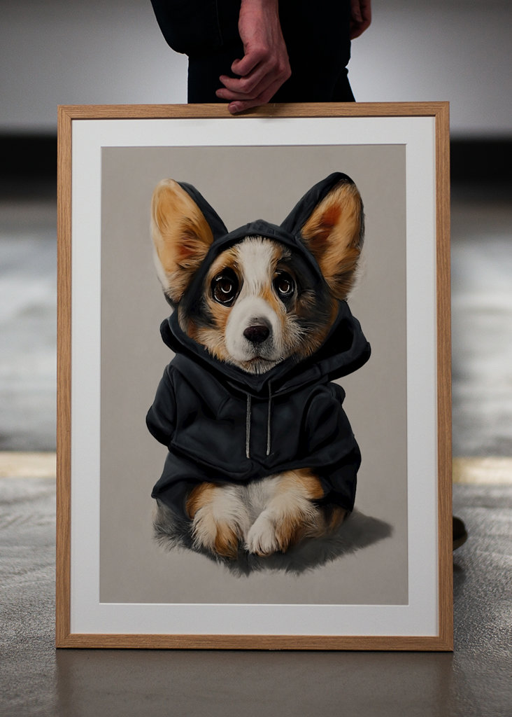 Corgi i kapucnis pulóver